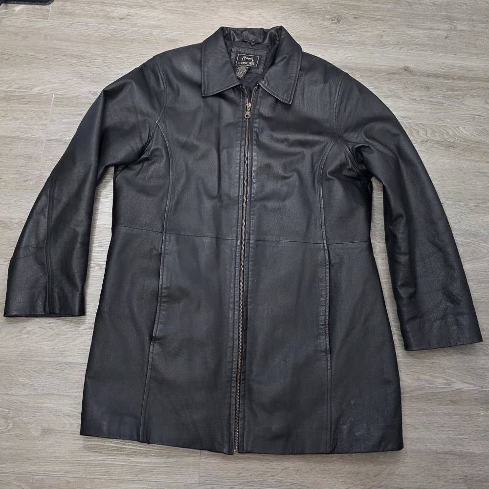 Vintage 90's Cherokee Womans Leather Jacket Sz Large Black Lined Full Zipper - Picture 6 of 6